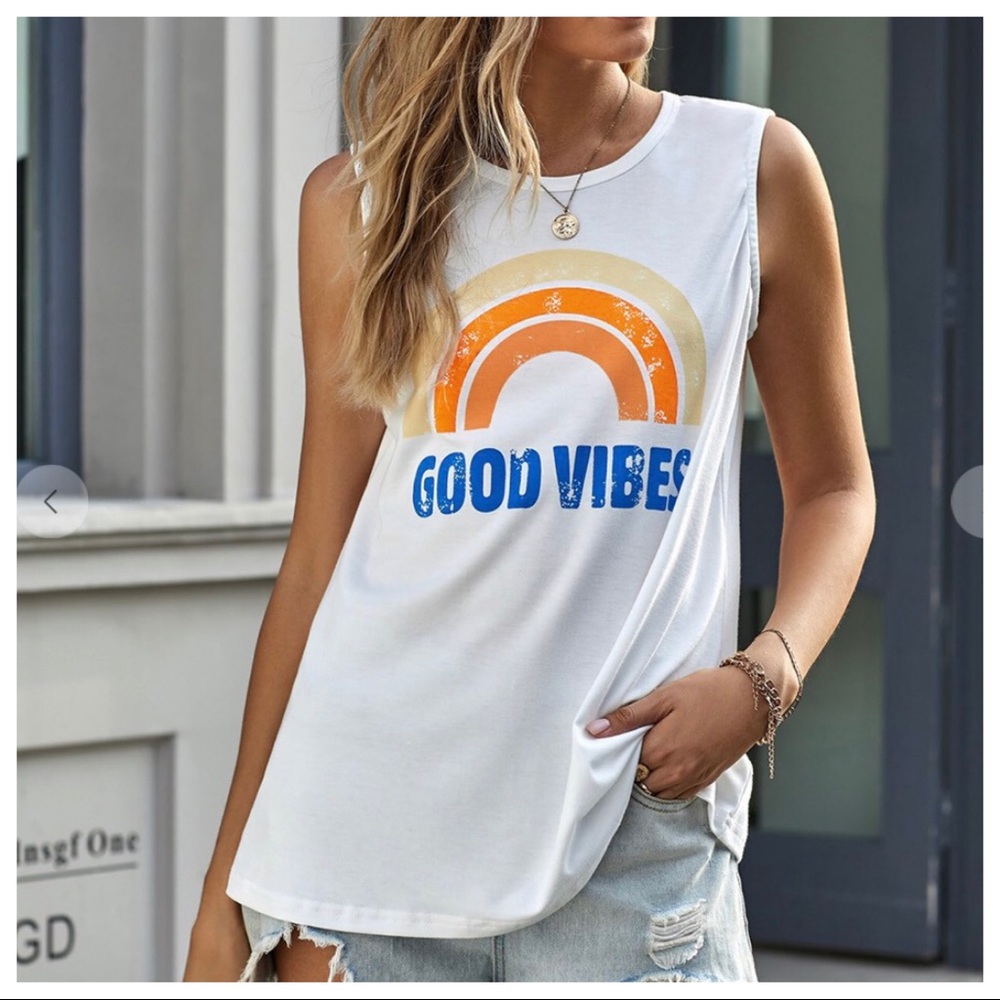 White Good Vibes Rainbow 🌈 Tank top - Picture 2 of 4